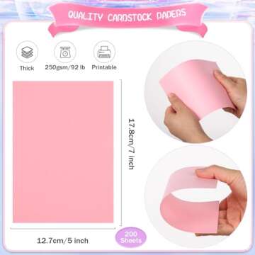 200 Sheets 5x7" Cardstock Paper Blank 250gsm/92 lb Thick Paper Heavyweight Cardstock Sheets Printable Cards Stock Paper for Printer, Wedding Invitations, Greeting Cards, Postcards, Photos(Pink)