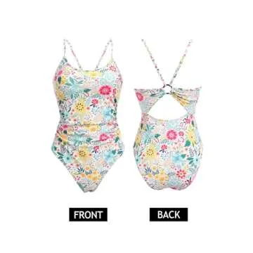 AI'MAGE Women's One Piece Swimsuits Tummy Control Bathing Suits Cutout High Cut Ruched Adjustable Strap Swimwear with O Ring, Multi Floral, L