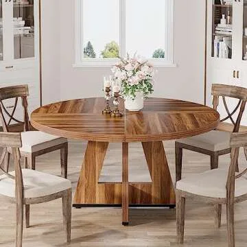LITTLE TREE 47 Inch Farmhouse Round Dining Table for 4,Kitchen Small Dinner Table,Wood Dinning Table for Kitchen Dining Room,Living Room