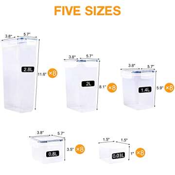 40 Pack Airtight Food Storage Container Set - XPCARE Kitchen & Pantry Organization, Plastic Canisters with Durable Lids Ideal for Cereal, Flour & Sugar - Labels, Marker & Spoon Set,BPA-Free, (5 Size)