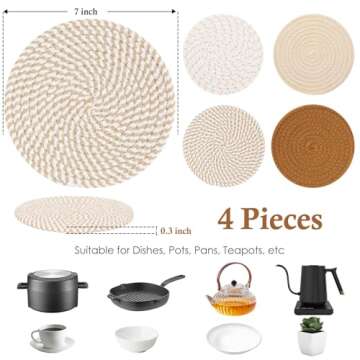 Billbotk 7" Trivets for Hot Dishes, Hot pots and Pans, 4 Heat Resistant Hot Pads, Pot Holders for Ki...