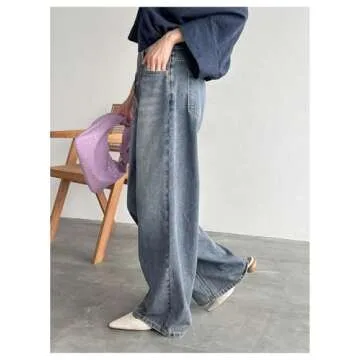 WDIRARA Women's Stylish Straight Leg Baggy Denim Jeans