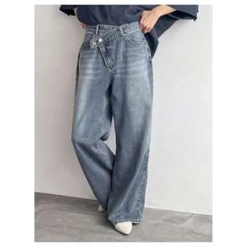 WDIRARA Women's Stylish Straight Leg Baggy Denim Jeans