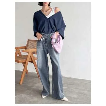 WDIRARA Women's Stylish Straight Leg Baggy Denim Jeans