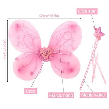 EQLEF Fairy Costume Kids Butterfly Wings Set Princess Costume for Girls Party Pink