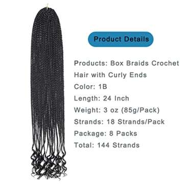 8 Packs 24 Inch Crochet Box Braids Hair with Curly Ends Pre Looped Crochet Braids Goddess Box Braids...