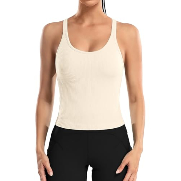 ATTRACO Ribbed Workout Crop Top with Built-in Bra