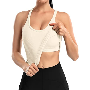ATTRACO Ribbed Workout Crop Top with Built-in Bra