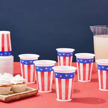 100 Pack Patriotic Plastic Tumbler Cups for 4th of July Party Supplies, Memorial Day Celebration, Re...