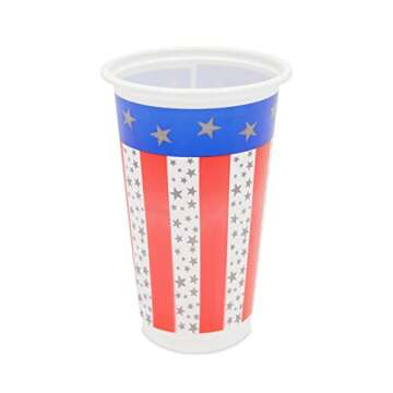 100 Pack Patriotic Plastic Tumbler Cups for 4th of July Party Supplies, Memorial Day Celebration, Red, White and Blue (16 oz)
