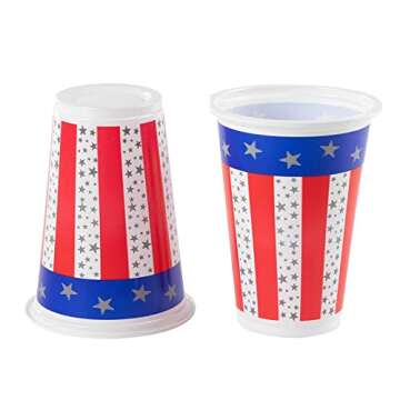 100 Pack Patriotic Plastic Tumbler Cups for 4th of July Party Supplies, Memorial Day Celebration, Red, White and Blue (16 oz)