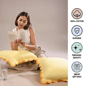 Folkulture Throw Pillow Covers 20x20, Scallop Pillow Cover Set of 2 Decorative Throw Pillows for Cou...