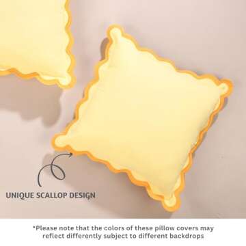 Folkulture Throw Pillow Covers 20x20, Scallop Pillow Cover Set of 2 Decorative Throw Pillows for Couch, Yellow Pillows or Couch Pillow Covers Standard Size, Summer Throw Pillows for Living Room