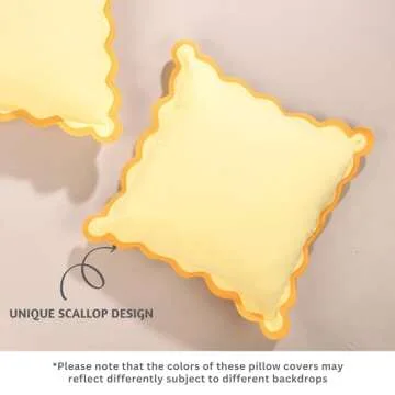 Folkulture Throw Pillow Covers 20x20, Scallop Pillow Cover Set of 2 Decorative Throw Pillows for Couch, Yellow Pillows or Couch Pillow Covers Standard Size, Summer Throw Pillows for Living Room
