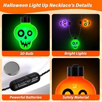EOBOH Halloween Accessories, 3PCS Colorful Halloween Necklaces Light up Skull, Halloween Party Favor...