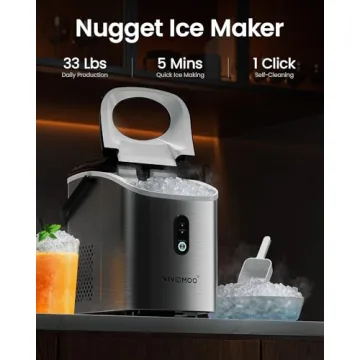 VIVIDMOO Nugget Ice Maker Countertop, 34lbs/24H Pebble Ice Machine, Self-Cleaning Sonic Ice Maker with Basket & Scoop, Compact Pellet Ice Maker for Home/Office/Kitchen/RV/Party, Stainless Steel