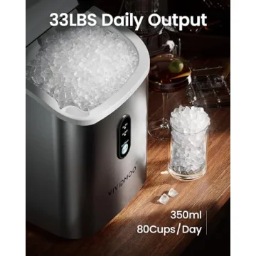 VIVIDMOO Nugget Ice Maker Countertop, 34lbs/24H Pebble Ice Machine, Self-Cleaning Sonic Ice Maker with Basket & Scoop, Compact Pellet Ice Maker for Home/Office/Kitchen/RV/Party, Stainless Steel