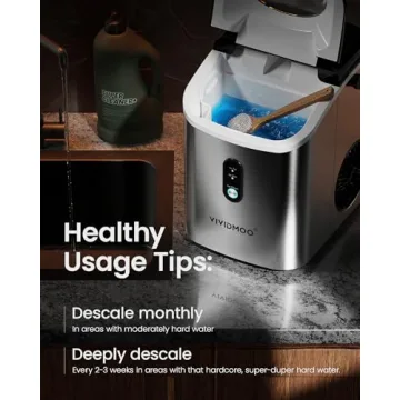 VIVIDMOO Nugget Ice Maker Countertop, 34lbs/24H Pebble Ice Machine, Self-Cleaning Sonic Ice Maker with Basket & Scoop, Compact Pellet Ice Maker for Home/Office/Kitchen/RV/Party, Stainless Steel