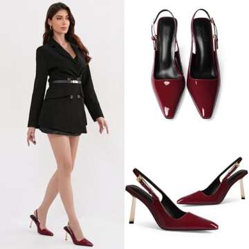 iiimmu Stiletto Heels for Women Closed Toe 4 in Burgundy Red Heels Pumps Square Toe Heeled Sandals for Women Evening Dress Shoes, Size 6.5