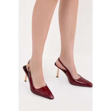 iiimmu Stiletto Heels for Women Closed Toe 4 in Burgundy Red Heels Pumps Square Toe Heeled Sandals for Women Evening Dress Shoes, Size 6.5