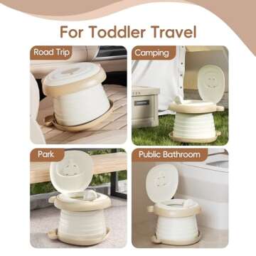 AKIMRABY Travel Potty Seat for Toddler，Foldable Car Potty for Toddler, Portable Toilet Seat for Kids with Potty Liners, Absorbent Pads, Portable Potty Seat for Toddler Travel, Camping and Outdoor Use