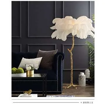 Luxury Ostrich Feather Gold Floor Lamp for Elegant Spaces