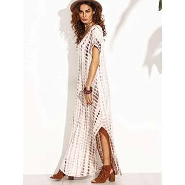 Caat Aycox Casual Maxi Short Sleeve Split Tie Dye Long Dress Coffee