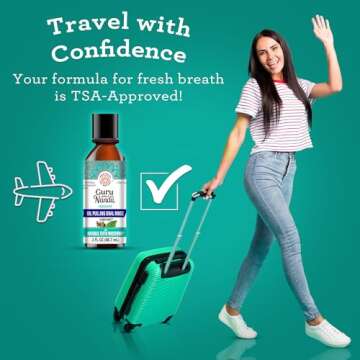 GuruNanda Travel Size Coconut Oil Pulling, 7 Essential Oils & Vitamins, Fresh Breath & Whitening Mouthwash, No Alcohol & Fluoride, 3 oz