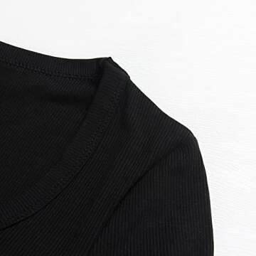 Roselux Womens Long Sleeve Scoop Neck Ribbed Knit Fitted Casual Tops Tee Slim Basic Shirts(3924,Black-S)