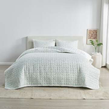 Great Bay Home King Size Floral Quilt Bedding Set | Spring Eucalyptus Floral Bedspread | 3-Piece Rev...