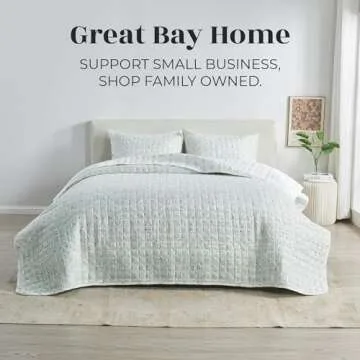 Great Bay Home King Size Floral Quilt Bedding Set | Spring Eucalyptus Floral Bedspread | 3-Piece Reversible Summer Bedding Sets & Collections | Lightweight Quilted Coverlet (King, Eucalyptus Floral)