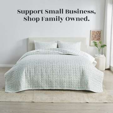 Great Bay Home King Size Floral Quilt Bedding Set | Spring Eucalyptus Floral Bedspread | 3-Piece Reversible Summer Bedding Sets & Collections | Lightweight Quilted Coverlet (King, Eucalyptus Floral)