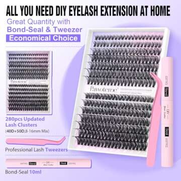 Pawotence Lash Extension Kit Individual Lash Clusters Kit 40D 50D Eyelash Extension Kit 8-16mm Eyela...