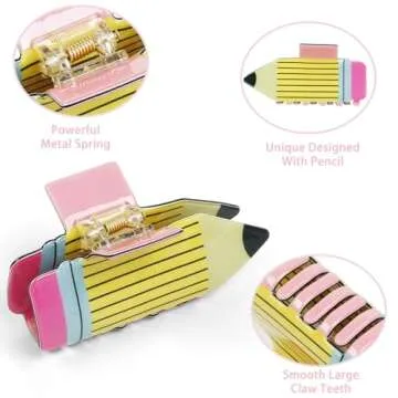 4 Yellow Pencil Hair Clips Set for Teachers and Students