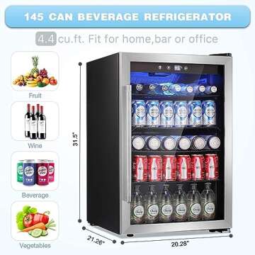 Antarctic Star Beverage Refrigerator Cooler - Mini Fridge with Glass Door for Home or Bar