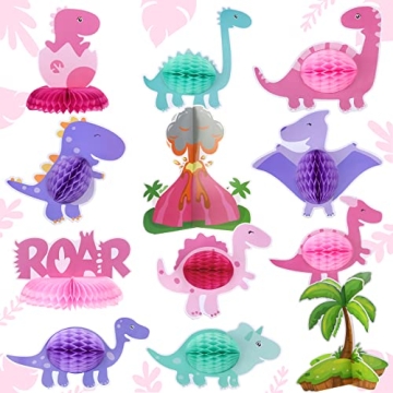 12 Pcs Pink Dinosaur Party Honeycomb Centerpieces Table Decorations Dinosaur Girls Birthday Party Su...
