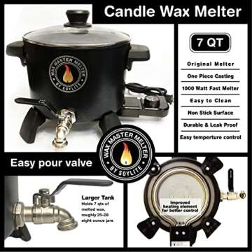 Wax Melter for Candle Making - Holds Approximately 7 Qts of Melted Wax - Easy Pour Valve - by Soylite Candles