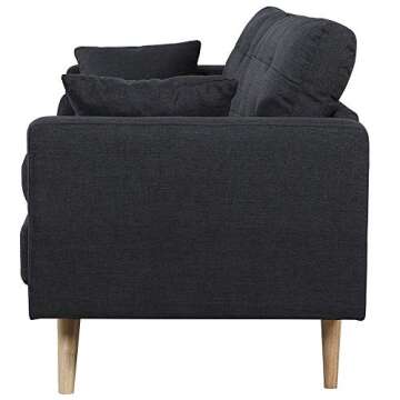 Casa Andrea Milano LLC Mid Century Modern Tufted Upholstered Fabric Sofa Couch, Dark Grey