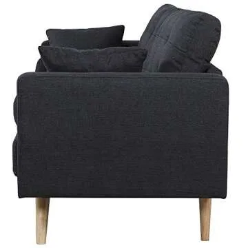 Casa Andrea Milano LLC Mid Century Modern Tufted Upholstered Fabric Sofa Couch, Dark Grey