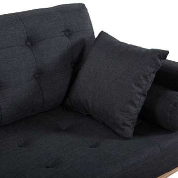 Casa Andrea Milano LLC Mid Century Modern Tufted Upholstered Fabric Sofa Couch, Dark Grey
