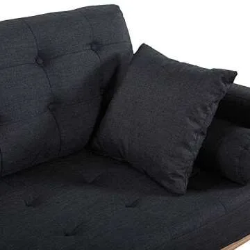Casa Andrea Milano LLC Mid Century Modern Tufted Upholstered Fabric Sofa Couch, Dark Grey