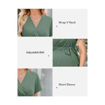 OUGES Women's Maternity Tunics Tops Shirts Short Sleeve Wrap V Neck Nursing Maternity Clothes Casual Pregnancy Blouse(Gray Green,M)