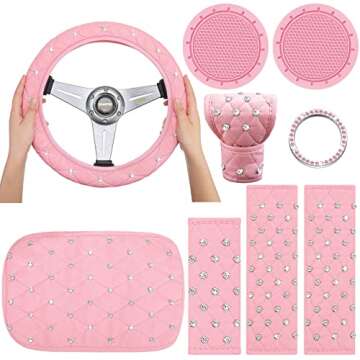 Bling Car Accessories Set for Women - 9 Piece Glamour Kit