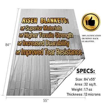 RISEN 8 Pack Emergency Foil Mylar Thermal Blankets - Retains 90% of Body Heat, High Reflective Space Safety Blanket - Ideal Supply for Survival, Outdoors, Camping, Hiking, Marathons or First Aid