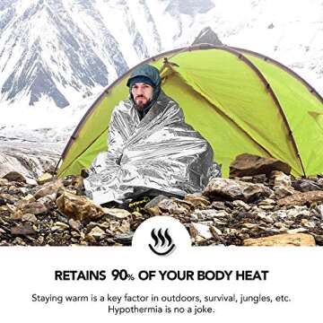 RISEN 8 Pack Emergency Foil Mylar Thermal Blankets - Retains 90% of Body Heat, High Reflective Space Safety Blanket - Ideal Supply for Survival, Outdoors, Camping, Hiking, Marathons or First Aid