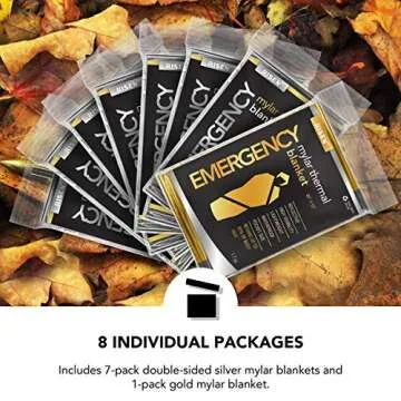 RISEN 8 Pack Emergency Foil Mylar Thermal Blankets - Retains 90% of Body Heat, High Reflective Space Safety Blanket - Ideal Supply for Survival, Outdoors, Camping, Hiking, Marathons or First Aid