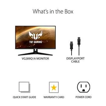 ASUS TUF Gaming VG289Q1A 28” Monitor, 4K UHD (3840 x 2160), IPS, Adaptive-Sync/ FreeSync, Eye Care, DisplayPort HDMI, DCI-P3 HDR 10, Shadow Boost, Black