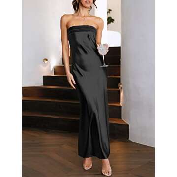 ANRABESS Women Summer Wedding Guest Maxi Dress Strapless Satin Tube Bodycon Backless Cocktail Formal...