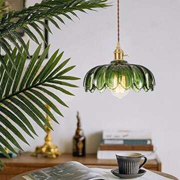 KAUDGHY Vintage Green Glass Pendant Light - Adjustable