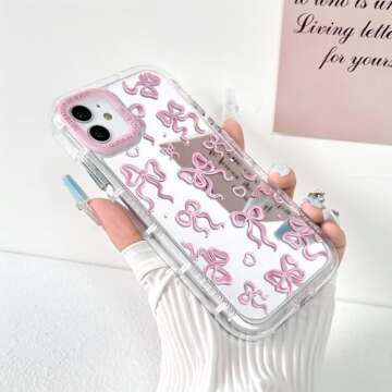 NITITOP Compatible with iPhone 11 Case Cute Mirror Bow Love Heart Pattern for Women Girls Ribbon Des...
